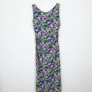 Zara Womens Floral Ruched Midi Sleeveless Tank Dress Size Small‎ Feminine Artsy